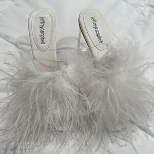 Jeffrey Campbell Cream Feathered Mules